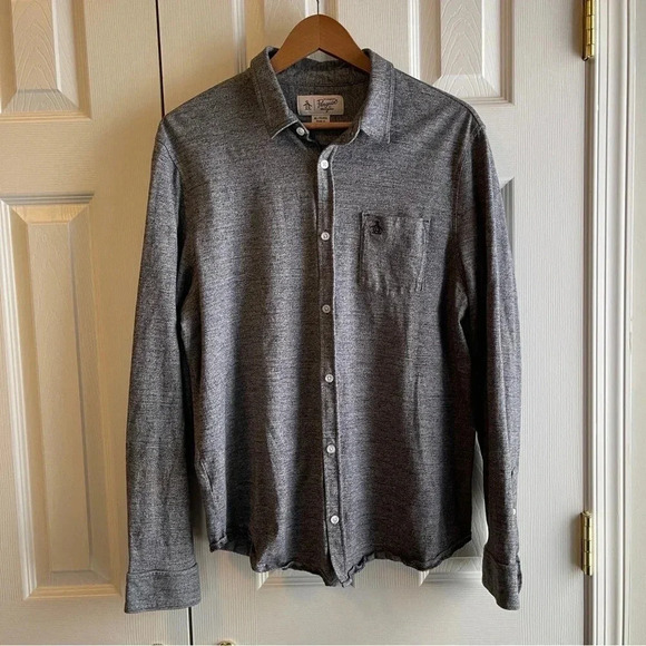 Penguin Munsingwear 100% Cotton Men’s Button Up Shirt Gray Long Sleeves Size XL - Picture 1 of 12